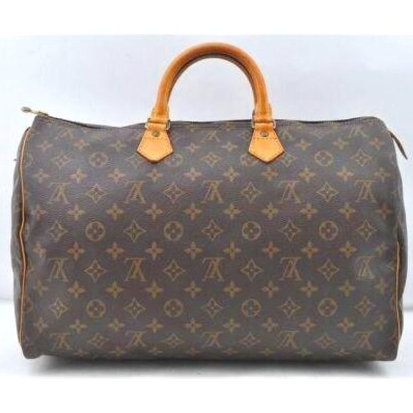 Vintage Louis Vuitton Speedy 40 Monogram Satchel Shoulder Bag Leather Brown Gold - Picture 1 of 16